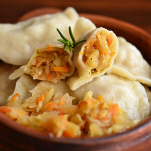 Cabbage and white mushroom varenyky (Pierogi)