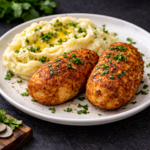 Chicken Cordon Bleu Cutlets with Mashed Potatoes