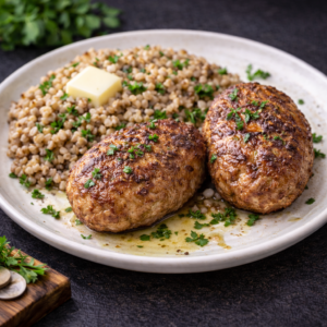 Pork and Beef Cutlets with Buttered Buckwheat