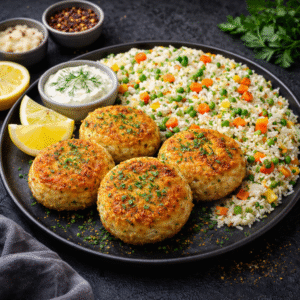 Fish Cutlets with Vegetable Rice