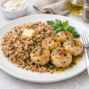 Chicken Meatballs with Buttered Buckwheat