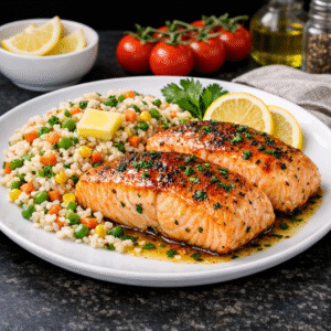 Baked Salmon with Vegetable Rice