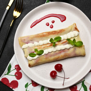 Poppy seeds and cherry crepes